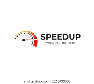 Speedometer logo template. Speed meter vector design. Tachometer logotype