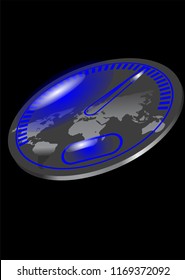 speedometer with a map of the world on black background