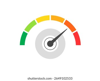speedometer meter with arrow for dashboard with green, yellow, orange and red indicators