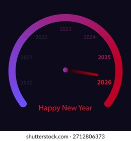Speedometer with needle moving to the year 2026. Happy New Year and Merry Christmas card design. 2026 Speedometer New year concept. Vector
