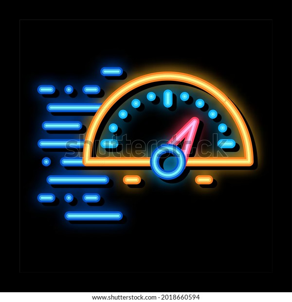 Speedometer neon light\
sign vector. Glowing bright icon Speedometer sign. transparent\
symbol\
illustration