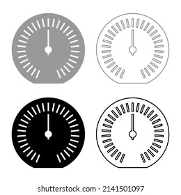 Speedometer odometer speed counter meter set icon grey black color vector illustration image solid fill outline contour line thin flat style
