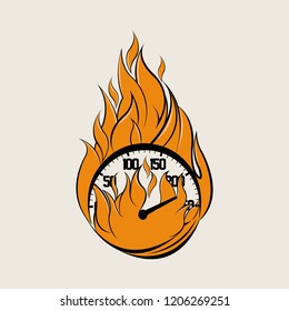 Speedometer on fire illustration vector logo for branding logo or sport logo