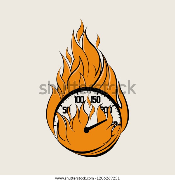 Speedometer on fire illustration vector logo for\
branding logo or sport\
logo