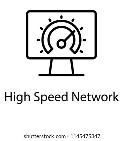 A speedometer on monitor screen showing high speed network icon vector 