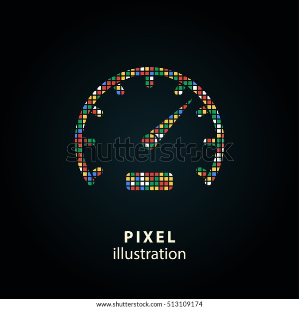 Speedometer - pixel icon. Vector Illustration.\
Design logo element. Isolated on black background. It is easy to\
change to any\
color.