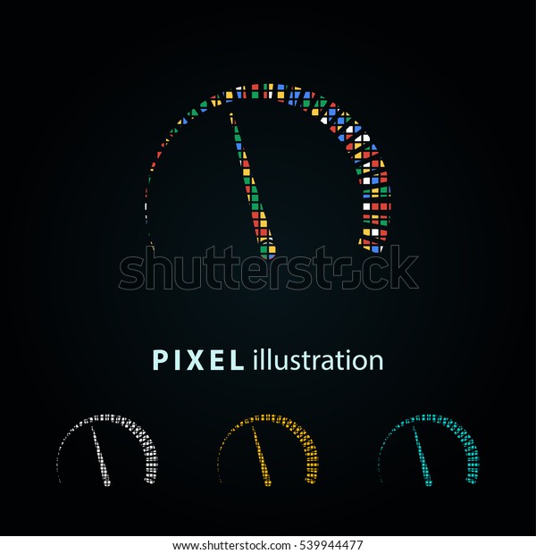 Speedometer - pixel icon. Vector\
Illustration. Design logo element. Isolated on black\
background.