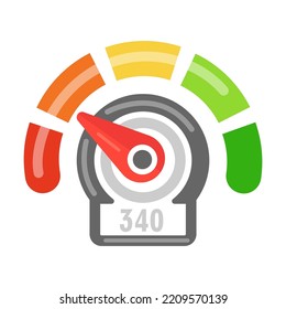 Geschwindigkeitsmesser mit schlechter und guter Bewertungsindikator. Niveau der Kundenzufriedenheit mit Kreditscore auf weiß. Geschäftswelt, Bonität, Kundenzufriedenheit