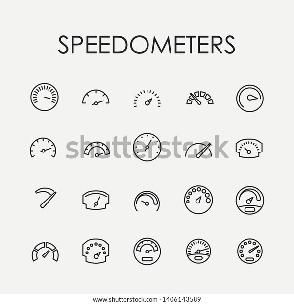 Speedometer related vector icon set.\
Well-crafted sign in thin line style with editable stroke. Vector\
symbols isolated on a white background. Simple\
pictograms.