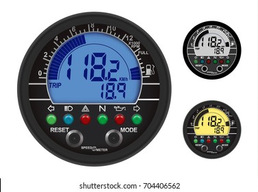 Speedometer Round Digital Multifunction Tachometer Color Stock Vector 