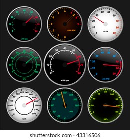 Speedometer and RPM gauge set vector. Also available in raster.