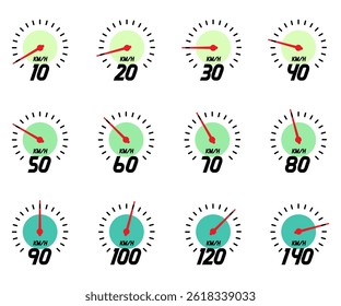 Speedometer scale fast acceleration car dashboard graphic set speed score illustration