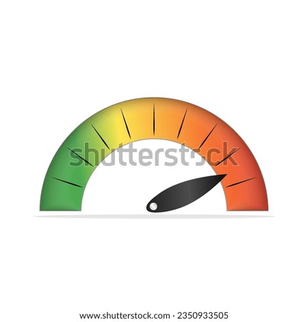 Speedometer, scale, level of performance, risk, gauge, score progress. Speed dial indicator low and high with arrow.