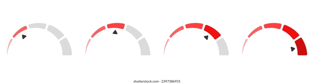 Speedometer scale vector set. Risk meter icons set. Business speedometer vector icon template. Energy meter icon. Gauge level vector.  Tachometer low and high barometers. The value on the speedometer 