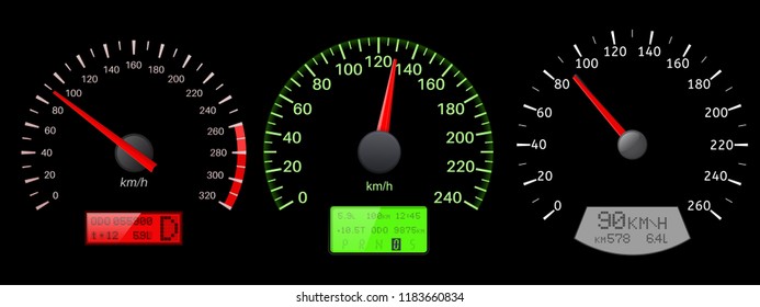 Speedometer scales on black background. Vector illustration