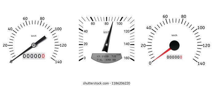 Speedometer scales. Set of car gauges. Vector illustration isolated on white background