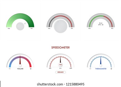 speedometer, sensor, indicator, thermometer vector illustration dashboard panel measurement sign dial gas big set