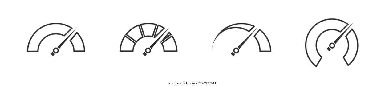 Speedometer set black line icons. Speedo and tacho meter icon. Fast speed sign. Flat isolated vector illumination for web design