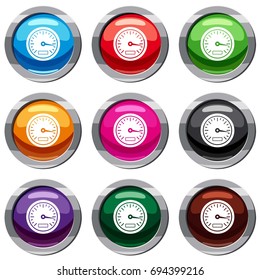 Speedometer set icon isolated on white. 9 icon collection vector illustration