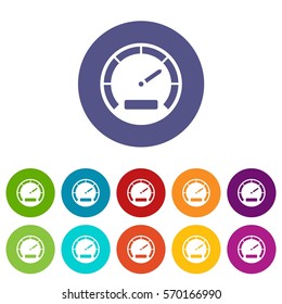 Speedometer set icons in different colors isolated on white background