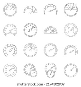 Speedometer set icons in outline style isolated on white background