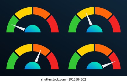Speedometer set for infographic. Gauge or meter icons for speed performance. Vector illustration.