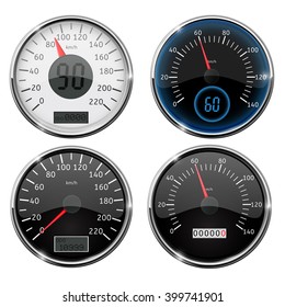 Speedometer. Set of speed gauges. Vector illustration on white background