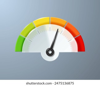 Speedometer sign with color scale and arrow. Sensor or counter indicator. Process diagram. Vector illustration.