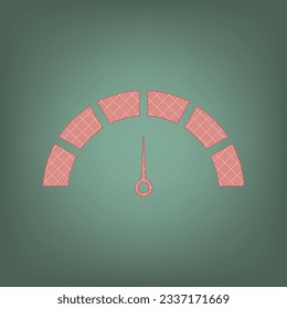 Speedometer sign illustration. Apricot Icon with Brick Red parquet floor graphic pattern on a Ebony background. Feldgrau. Green. Illustration.