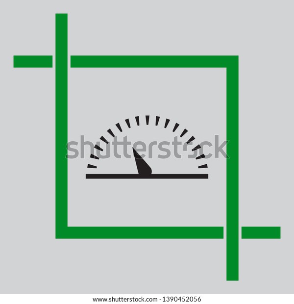 Speedometer sign illustration. Black icon\
inside green crop tool at light gray\
background