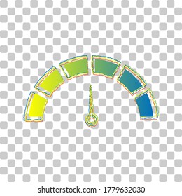 Speedometer sign illustration. Blue to green gradient Icon with Four Roughen Contours on stylish transparent Background. Illustration.