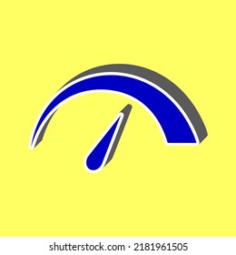 Speedometer sign illustration. Blue Icon with white stroke in 3d at yellow Background. Illustration.