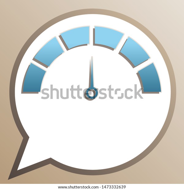 Speedometer sign\
illustration. Bright cerulean icon in white speech balloon at pale\
taupe background.\
Illustration.