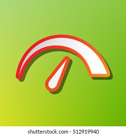Speedometer sign illustration. Contrast icon with reddish stroke on green backgound.