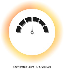 Speedometer sign illustration. Dark icon with shadow on the glowing circle button. Illustration.