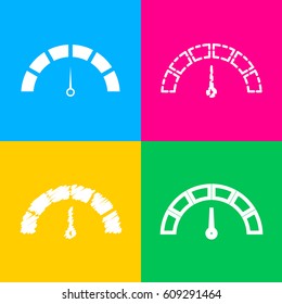 Speedometer sign illustration. Four styles of icon on four color squares.