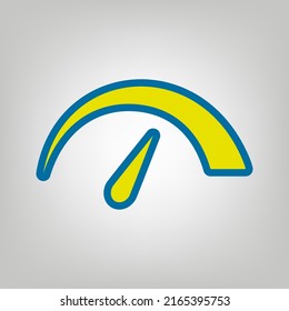 Speedometer sign illustration. Icon in colors of Ukraine flag (yellow, blue) at gray Background. Illustration.