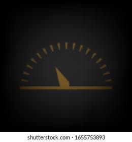 Geschwindigkeitsmesser-Zeichenveranschaulichung. Icon als Gitter der kleinen orangefarbenen Glühbirne in der Dunkelheit. Illustration.