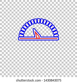 Speedometer sign illustration. Red, white and contour icon at transparent background. Illustration.