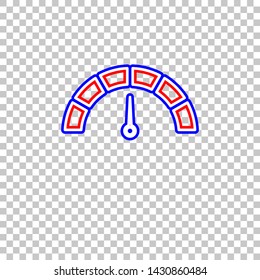 Speedometer sign illustration. Red, white and contour icon at transparent background. Illustration.