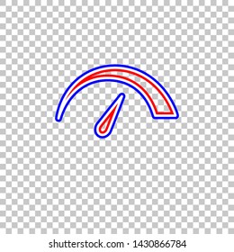 Speedometer sign illustration. Red, white and contour icon at transparent background. Illustration.