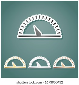 Speedometer sign illustration. Set of metallic Icons with gray, gold, silver and bronze gradient with white contour and shadow at viridan background. Illustration.