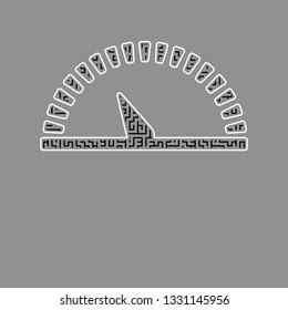 Speedometer sign illustration. Vector. Black maze filled icon with white border at gray background.