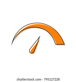 Speedometer sign illustration. Vector. Black line icon with shifted flat orange filled icon on white background. Isolated.