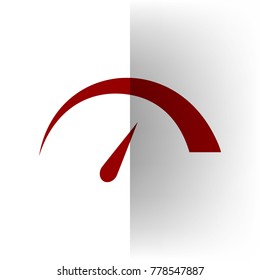 Speedometer sign illustration. Vector. Bordo icon on white bending paper background.