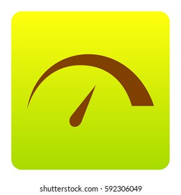 Speedometer sign illustration. Vector. Brown icon at green-yellow gradient square with rounded corners on white background. Isolated.