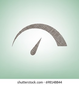 Speedometer sign illustration. Vector. Brown flax icon on green background with light spot at the center.