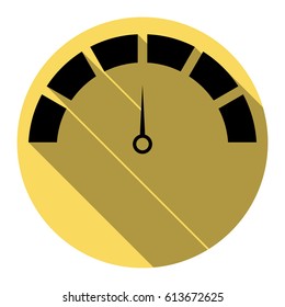 Speedometer sign illustration. Vector. Flat black icon with flat shadow on royal yellow circle with white background. Isolated.