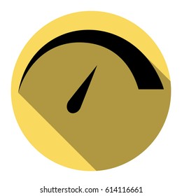 Speedometer sign illustration. Vector. Flat black icon with flat shadow on royal yellow circle with white background. Isolated.