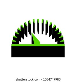 Speedometer sign illustration. Vector. Green 3d icon with black side on white background. Isolated.